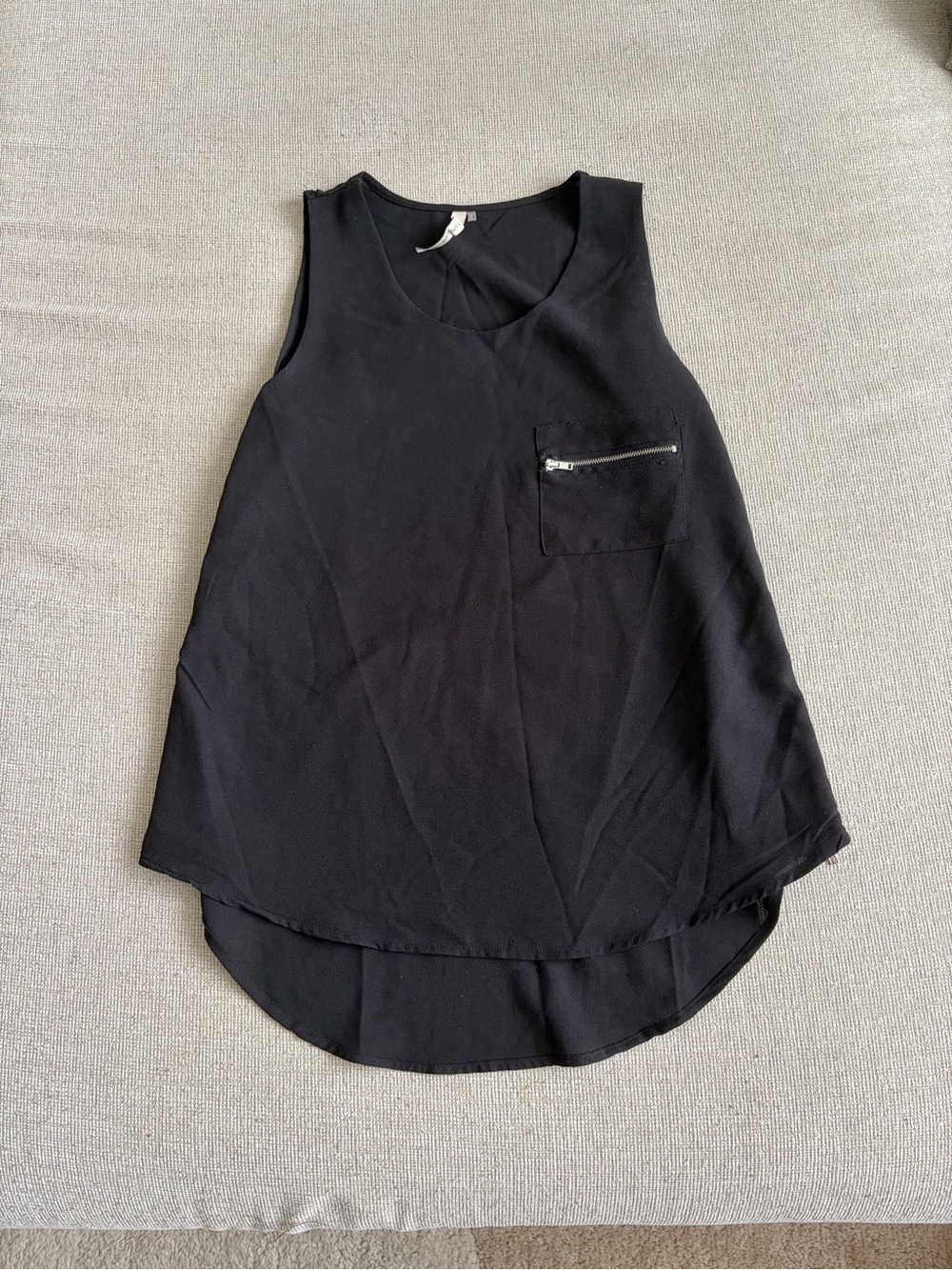 Paper Crane Black Sleeveless Scoop Neck Blouse with Silver Zip Details
